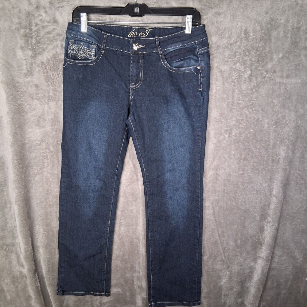 The J Jeans Womens Size 8P Inseam 27‎ Blue Wash Straight Leg Bootcut Embroidered